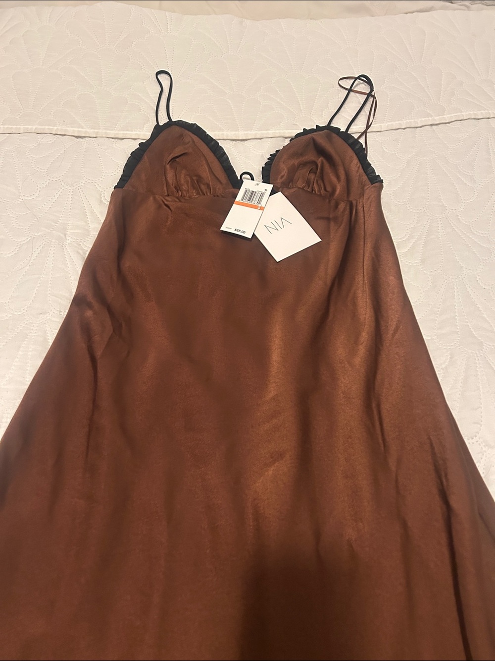 Satin Slip Dress Chemise in Copper Brown